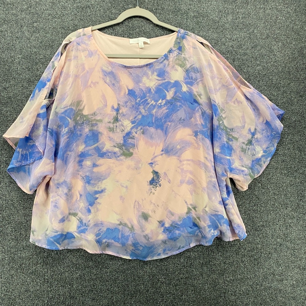 Adyson Parker Blouse Top Womens XL Watercolor Cropped Boxy Beachy Artsy Coastal